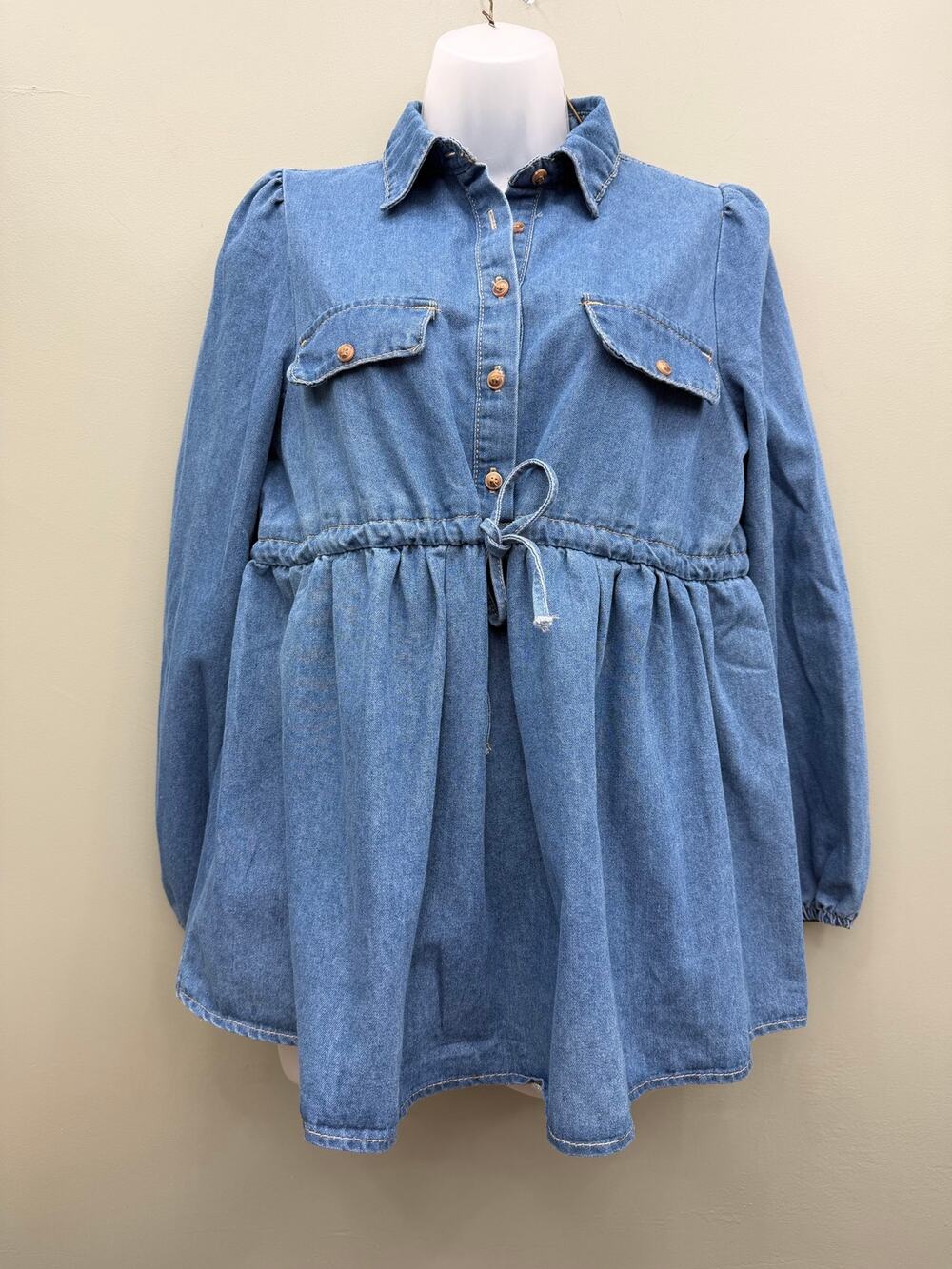Denim Peplum Blouse Women S Puff Sleeve Babydoll Chambray Utility Cottagecore